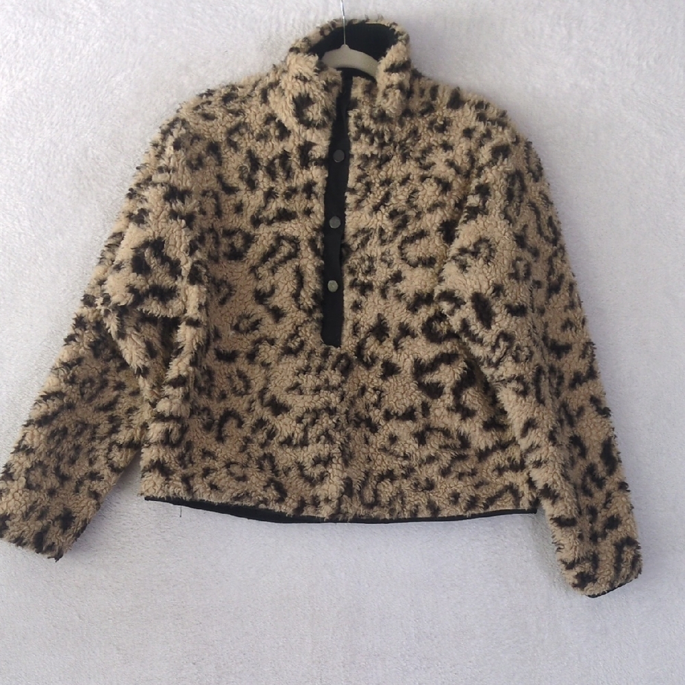 SAYLOR Women's Leopard Print Faux Fur Wool Blend Pullover Size XS